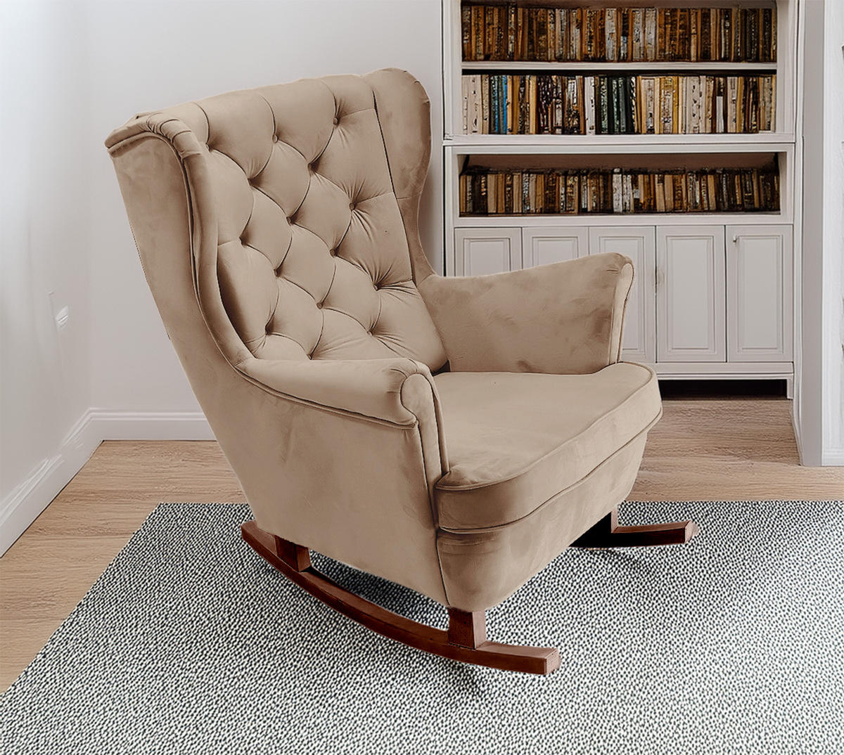 SCHAUKELSESSEL mit gepolstertem Sitz und Armlehnen, 102x81x95 cm, Cappuccino_29809 - Hellbraun/Braun, Holz/Textil (81/102/95cm) - DomoHome