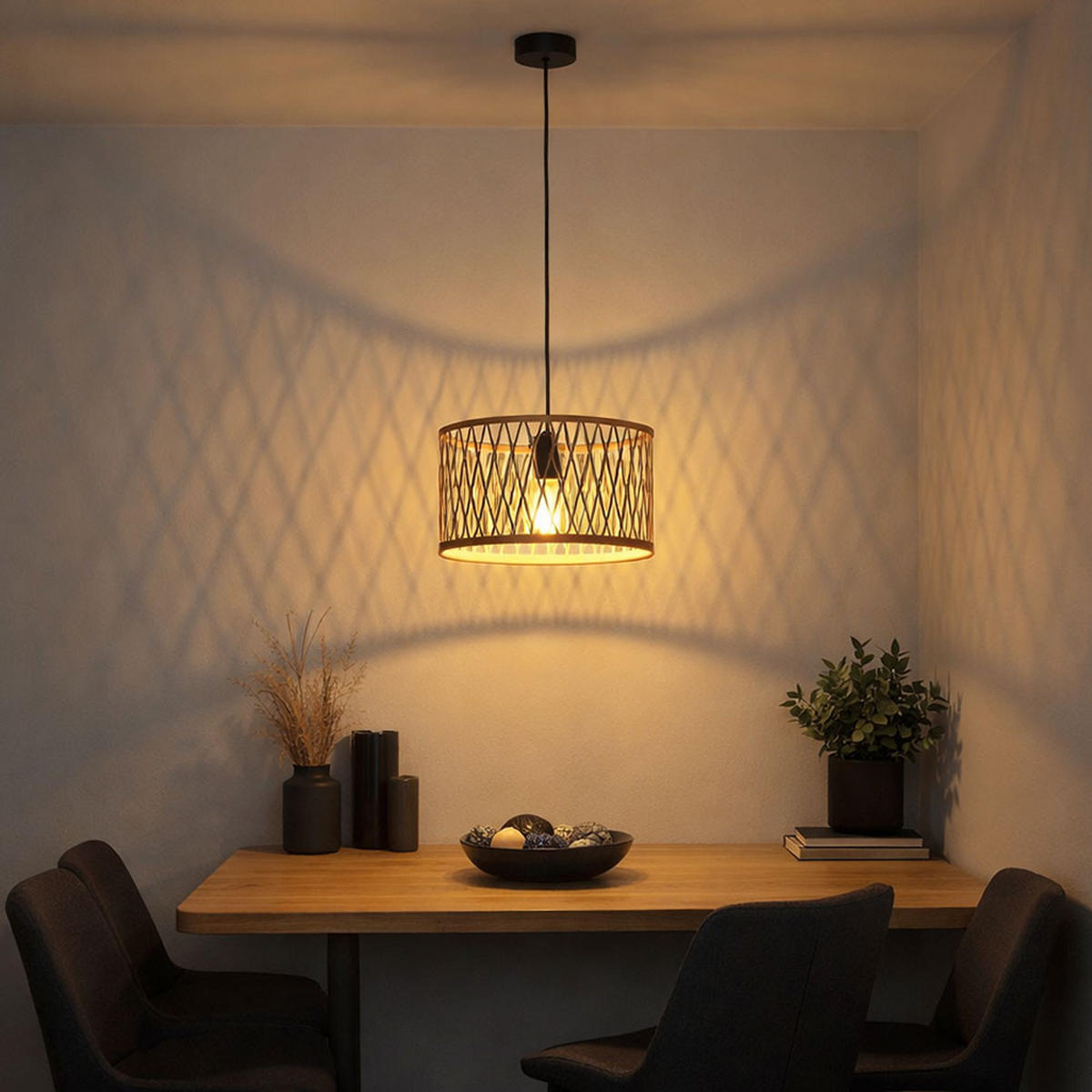 HÄNGELEUCHTE Metall Schwarz Matt Braun - Braun, Holz (35/35/150cm) - Nowa