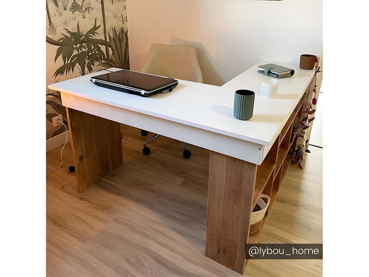 SCHREIBTISCH - 129 cm x 120 cm - holz - naturfarben hell, weiß Lileul - Naturfarben/Weiß, Holz (120/129/72cm) - Vente-Unique