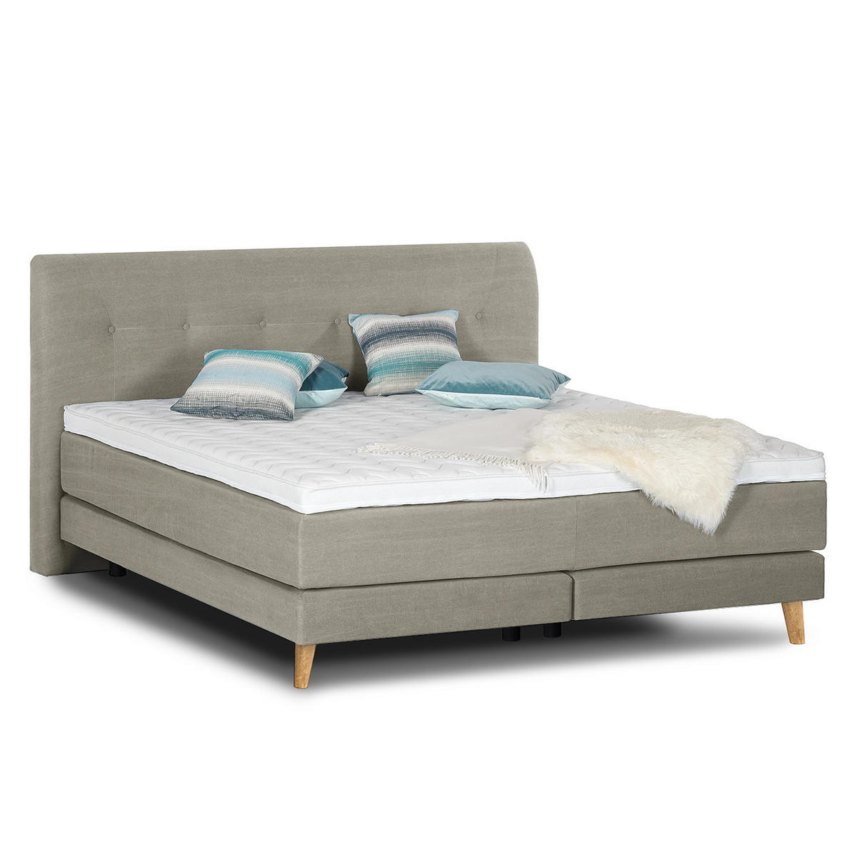 BOXSPRINGBETT - Webstoff - Beige, Naturmaterialien (200/200cm) - home24