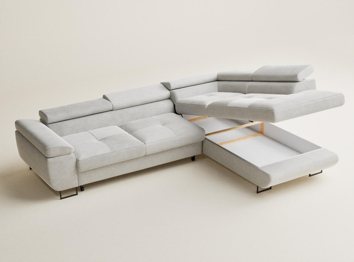 ECKSOFA Concord Beige grau Chenille-Stoff - Rechts Seite - Greige/Schwarz, Holz/Holzwerkstoff (277/203cm) - Maison de Reve