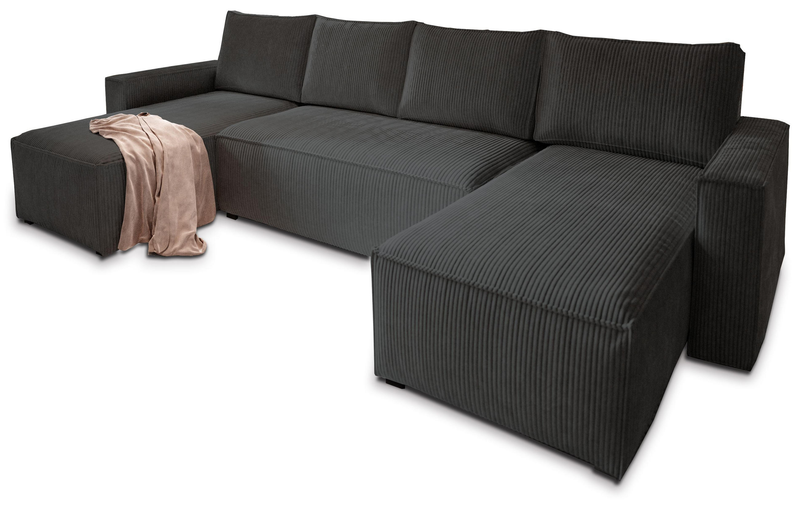 ROHOVÁ SEDAČKA ASPRA černá - šedá/černá, dřevo/textil (295/140cm) - MASSENO