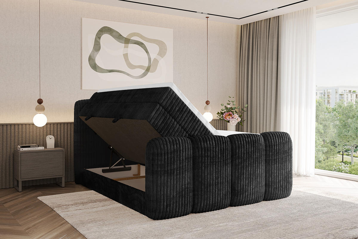 BOXBETT mit Matratze H3|H4 und Lattenrost - NINA-Z KING - 120x200 cm - Schwarz - Graubraun, Holzwerkstoff (120/200cm)