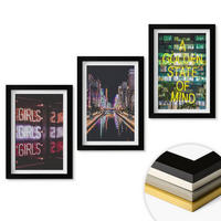 WANDBILDER 3er-Set - 20x30 cm Schwarzer Rahmen - Neonlichter am Fluss bei Nacht - Schwarz, Kunststoff (20/30cm) - ArtPrintCave