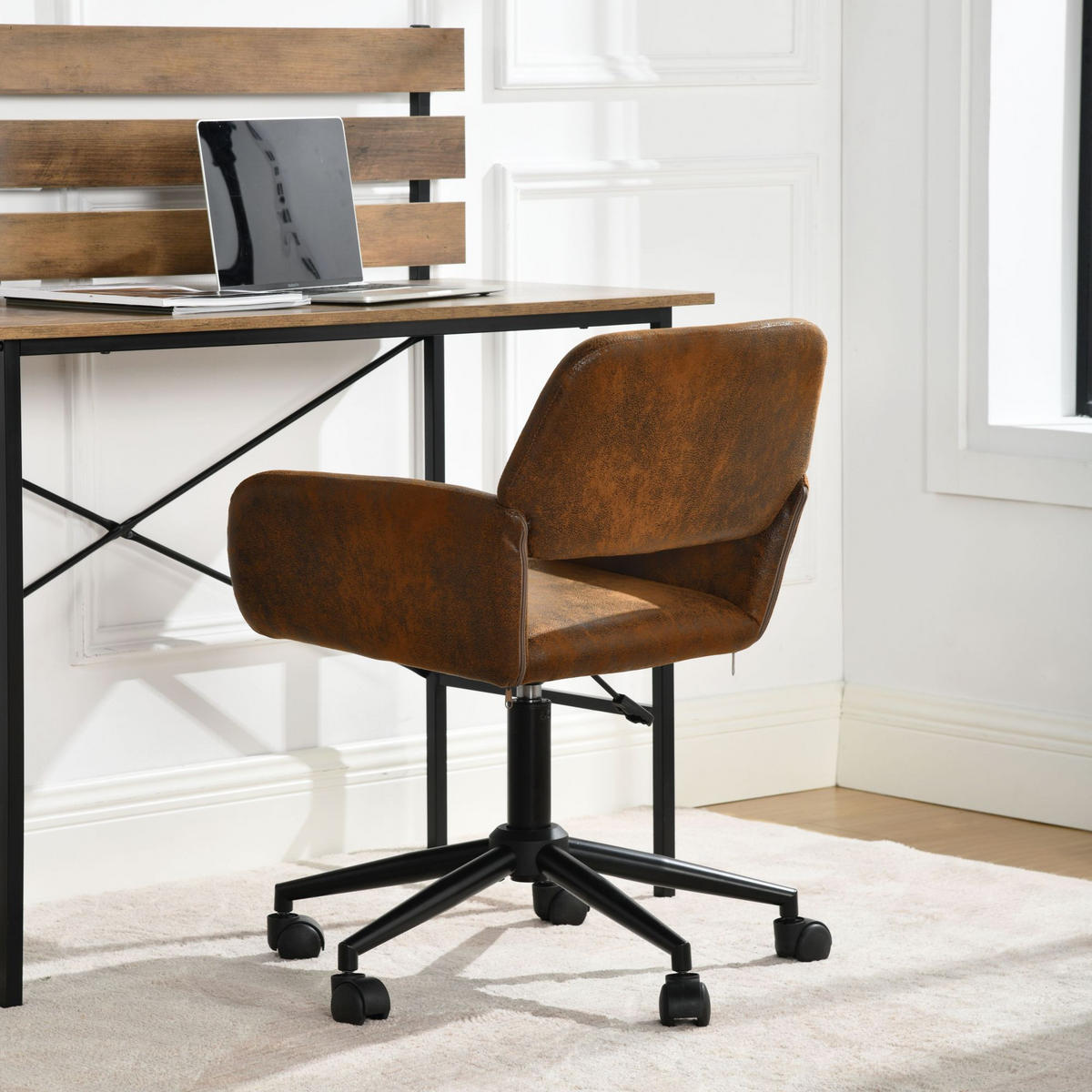BÜROSTUHL – Wildleder Optik, Höhenverstellbar und 360° drehbar - Chromfarben/Braun, Metall (54/85/56cm) - Urban Meuble