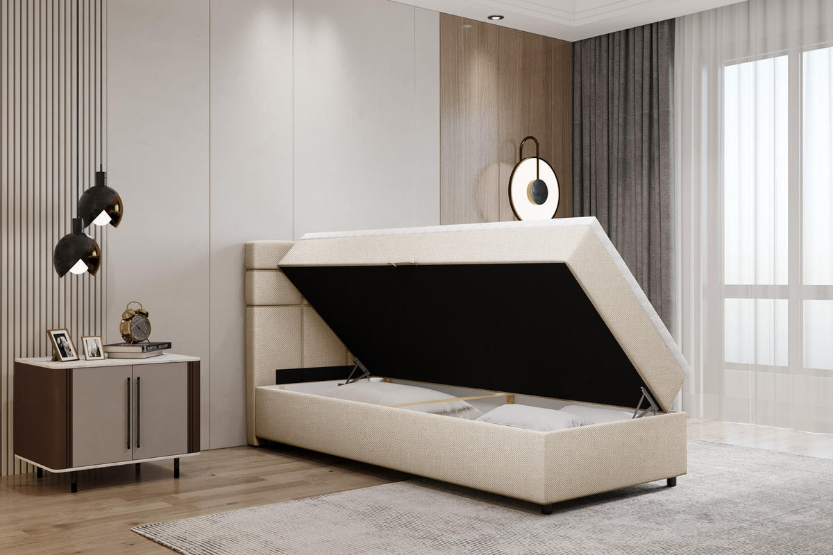 BOXBETT Reve 90 x 200 cm mit Bettkasten und Lattenrost ohne matratze - beige - Beige, Holz (90/206cm) - Panda Möbel