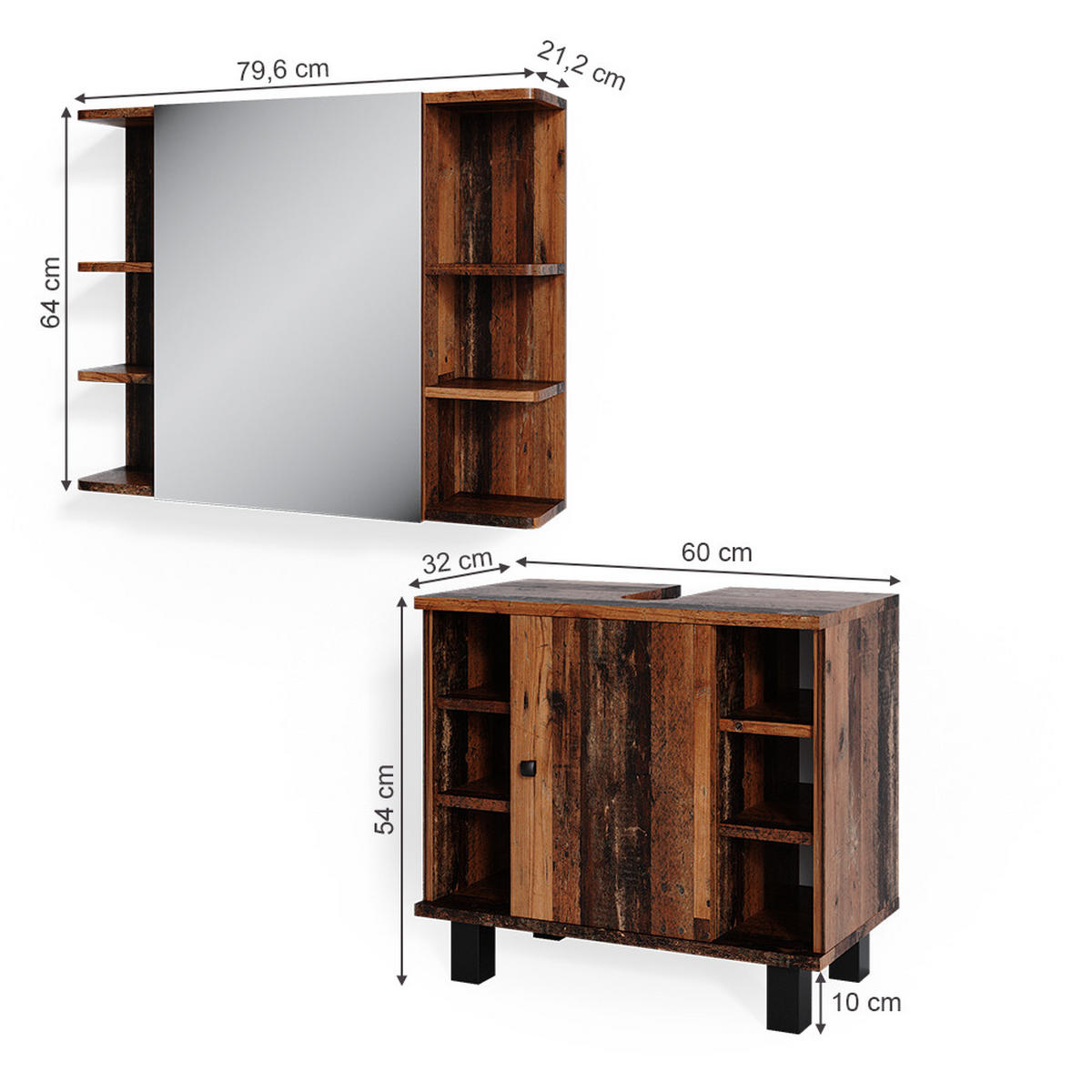 BADMÖBEL-SET Fynn Eiche rustikal 2 Teile - Wildeiche, Holzwerkstoff (60/54/32cm) - Vicco
