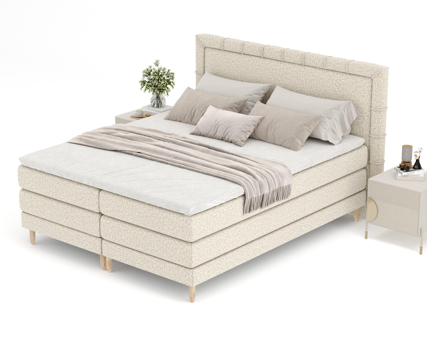 BOXSPRINGBETT Rimini Beige 160/200 cm mit Matratze und Topper - Beige/Naturfarben, Holz/Holzwerkstoff (160/200cm) - Maison de Reve