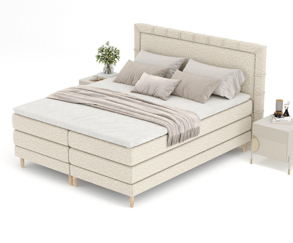 BOXSPRINGBETT Rimini Beige 200/200 cm mit Matratze und Topper - Beige/Naturfarben, Holz/Holzwerkstoff (200/200cm) - Maison de Reve