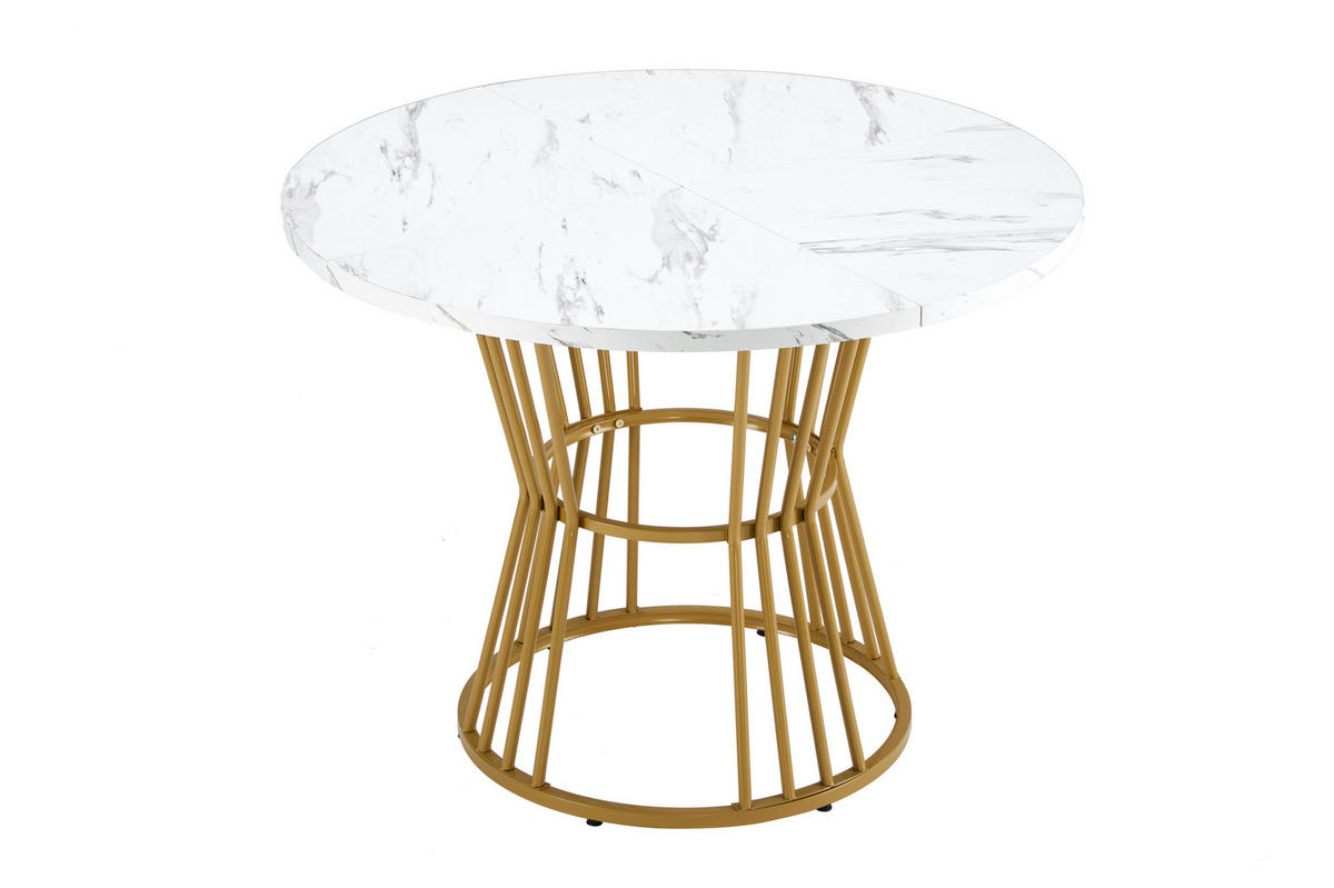 ESSTISCH 100 cm rund weiß mit MDF-Tischplatte und modernem Marmormuster - Weiß, Holzwerkstoff (100/100/75cm) - OKWISH