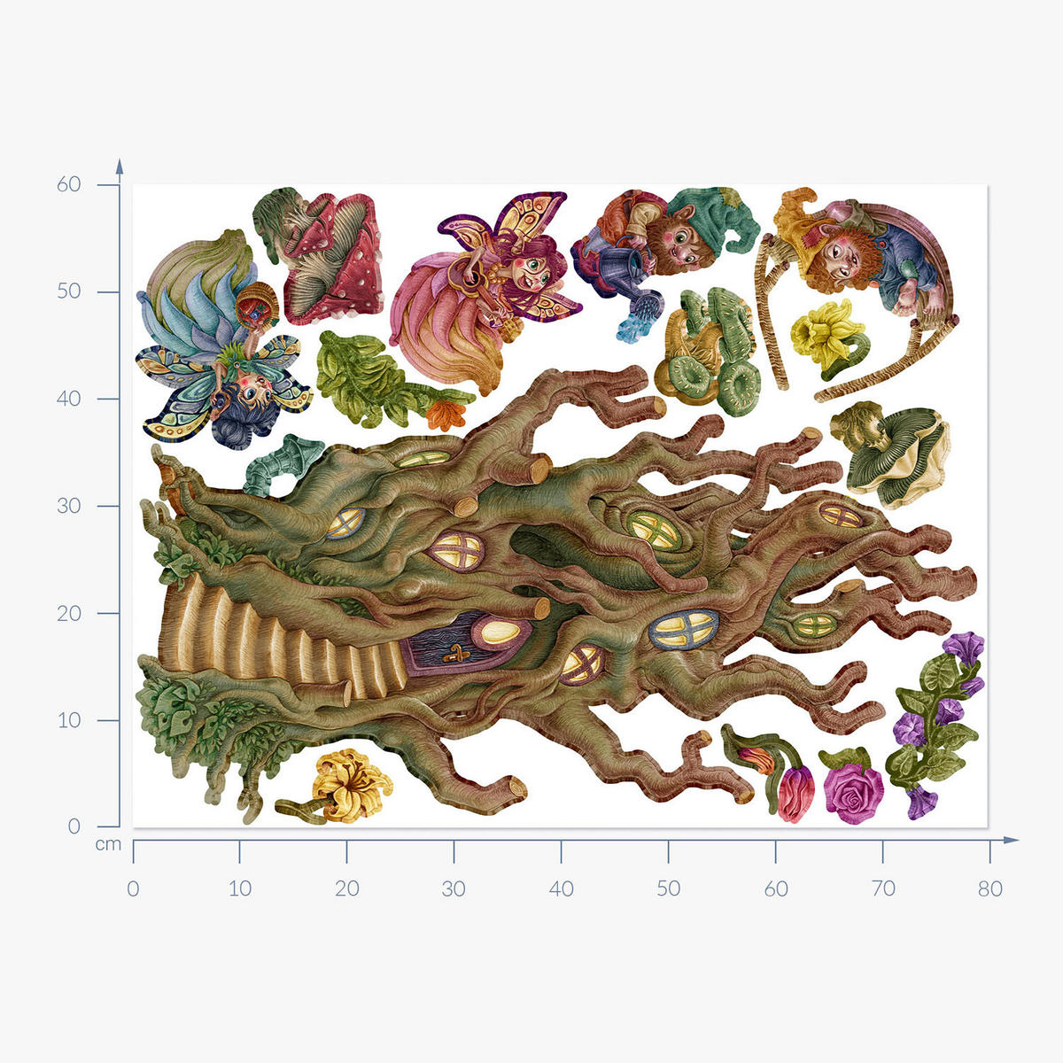 WANDAUFKLEBER 60x80cm - Feenwaldwesen - Multicolor, Kunststoff (60/80/0.1cm) - Wallfluent