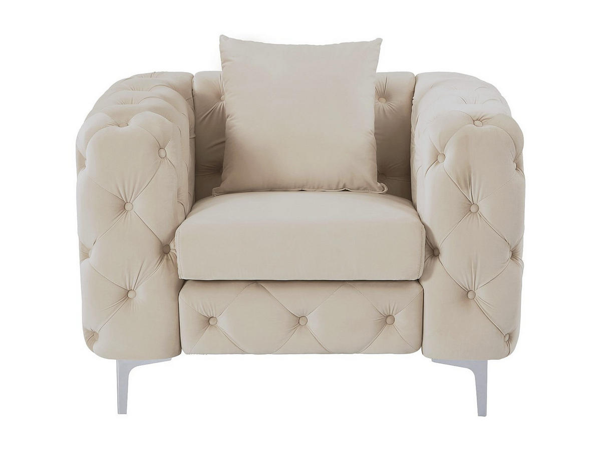 CHESTERFIELD-SESSEL - Samt - Beige - EDWINA - Beige, Textil (106/76/91cm) - Vente-Unique