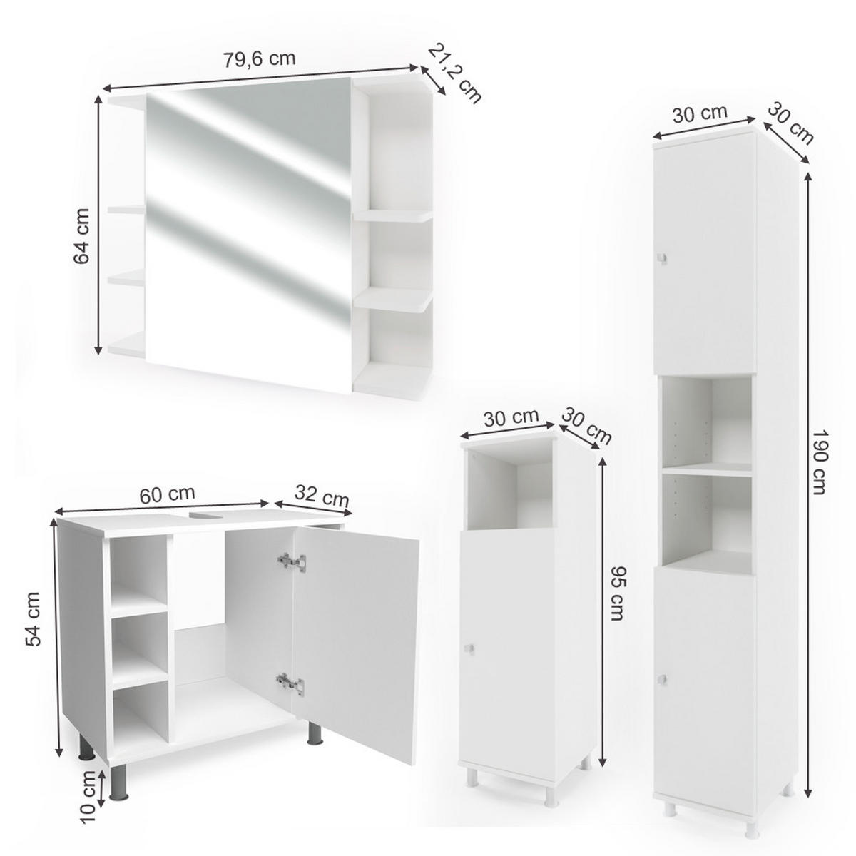 BADMÖBEL-SET Fynn Weiß 4 Teile - Weiß, Holzwerkstoff (60/54/32cm) - Vicco