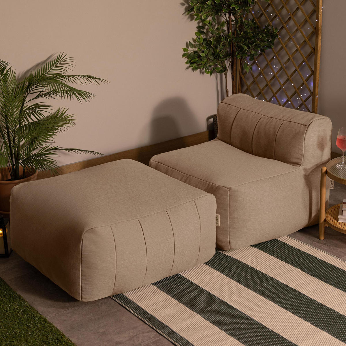 SITZSACK-SOFA Outdoor 2-tlg.: Sessel, Fußstütze - Beige, Textil (190/68/100cm) - icon
