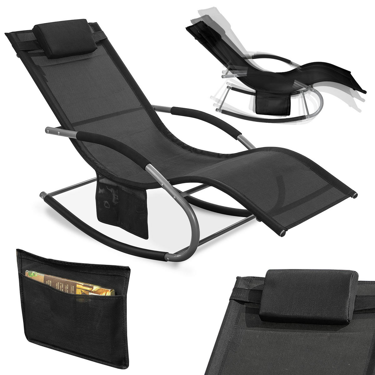 SONNENLIEGE Schwarz - Schwarz, Metall (63/83/150cm) - SoBuy