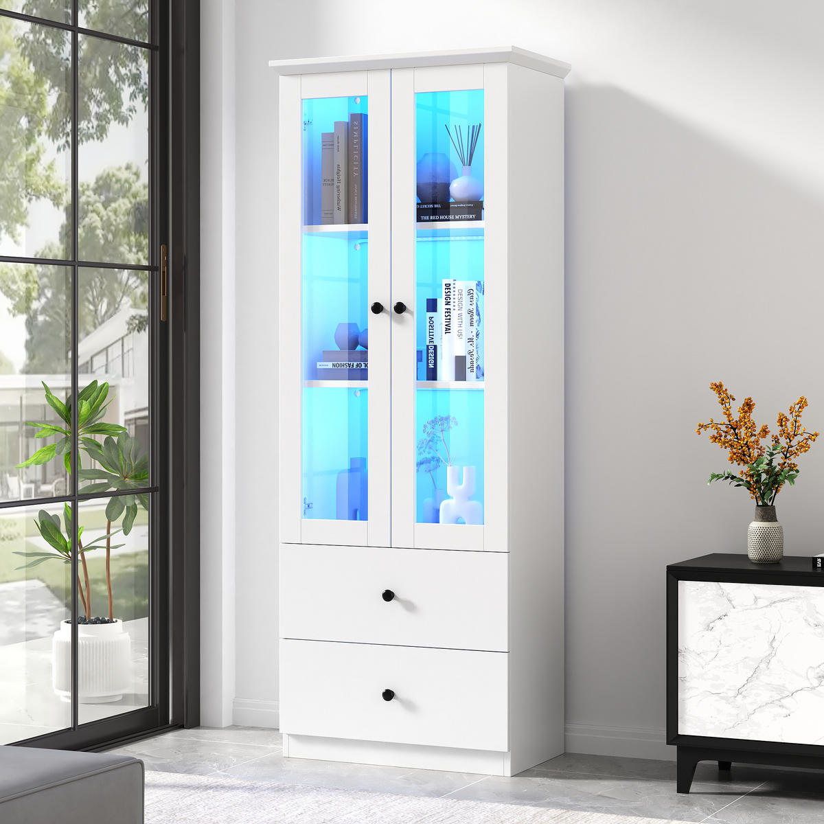 VITRINE Weiß 60/35.5/165 cm - Weiß, Holzwerkstoff (60/165/35.5cm) - PANGIVO