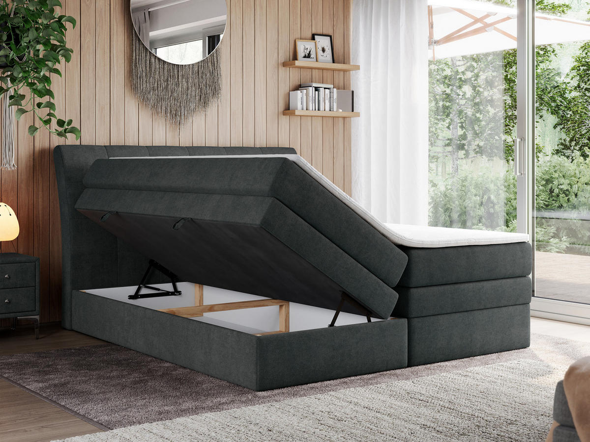 BOXSPRINGBETT GOLD-10 KING 140/200 Dunkelgrau Struktur - H3 - Dunkelgrau, Holz/Textil (140/200cm) - MKS