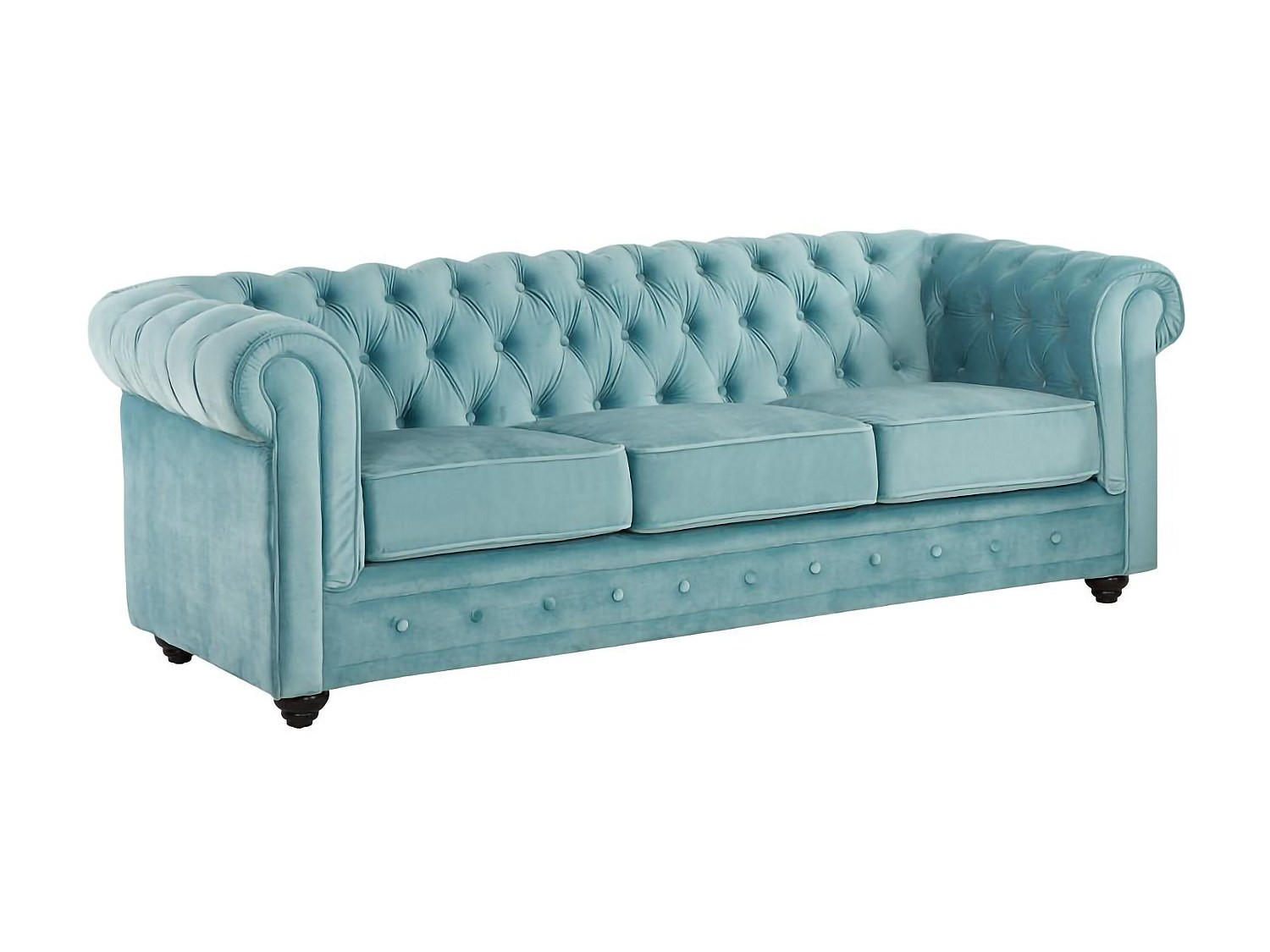 SOFA 3-Sitzer - Samt - Hellblau - CHESTERFIELD - Hellblau, Textil (88/72/205cm) - Vente-Unique