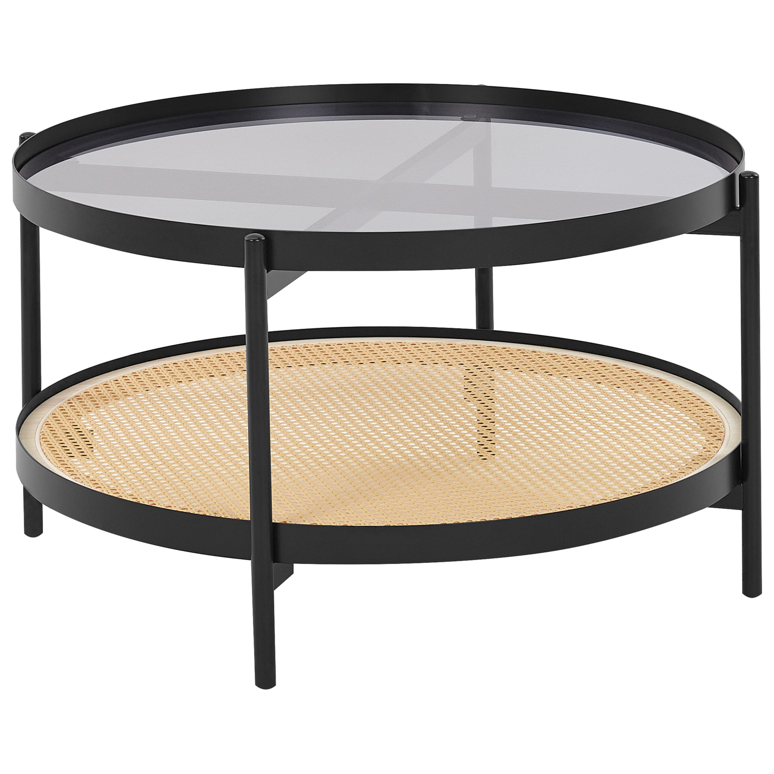 COUCHTISCH Schwarz/Heller Holzfarbton Reno - Hellbraun/Schwarz, Glas/Holzwerkstoff (80/80/45cm) - Beliani