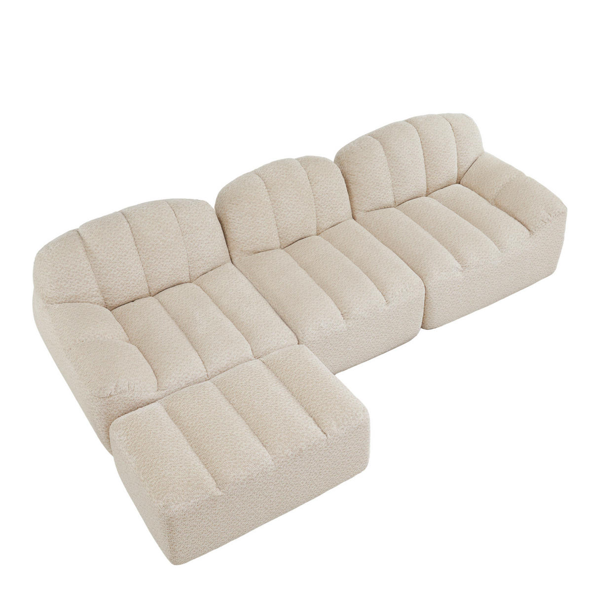 ECKSOFA 288/165/79 cm Beige-Weiß aus granuliertem Fleece modular mit Ottoman - Creme, Textil (165/288cm) - OKWISH