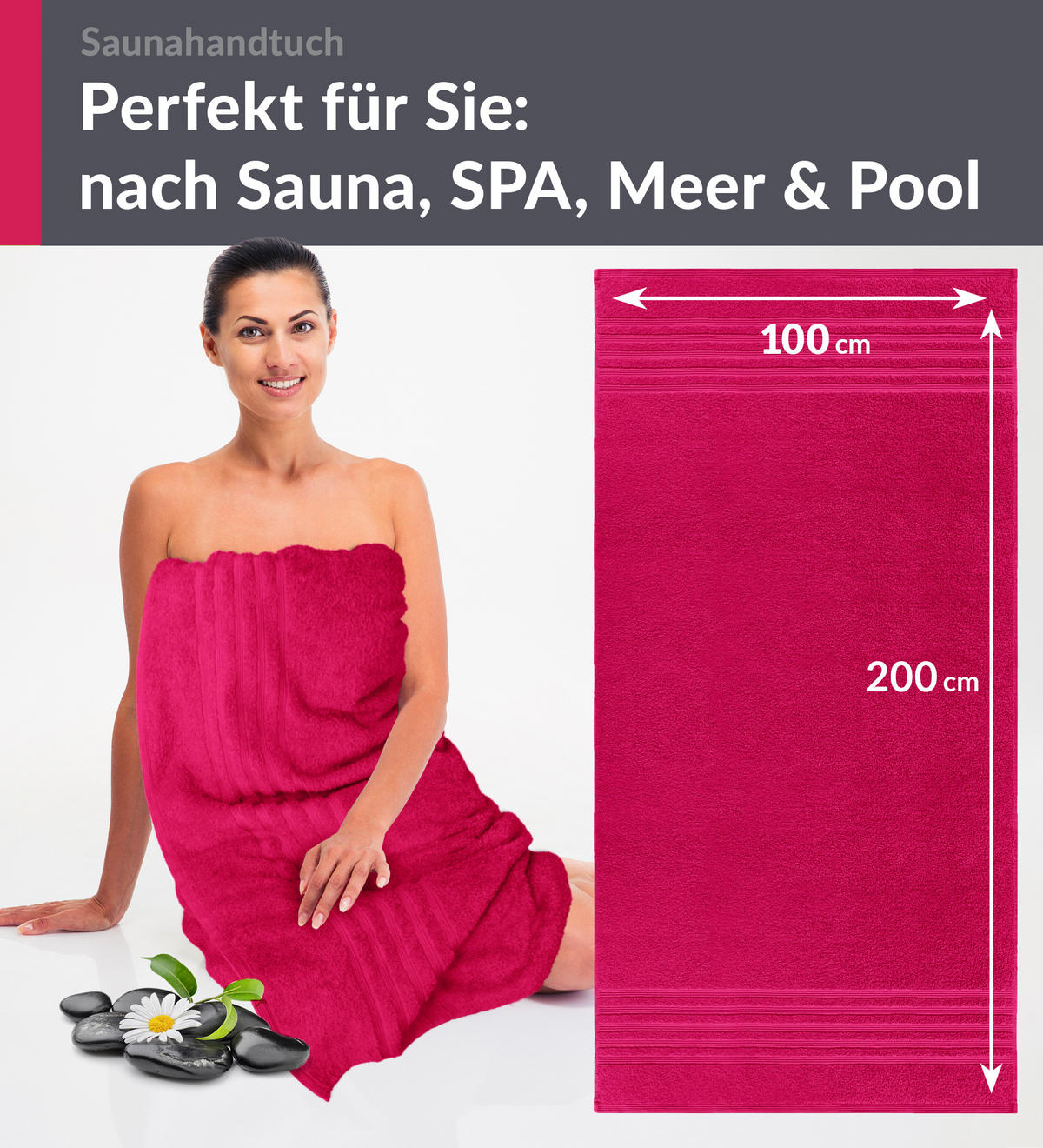 BADETUCH London Rhabarber Rot 100x200 cm - Pink, Textil (100/200cm) - Lashuma
