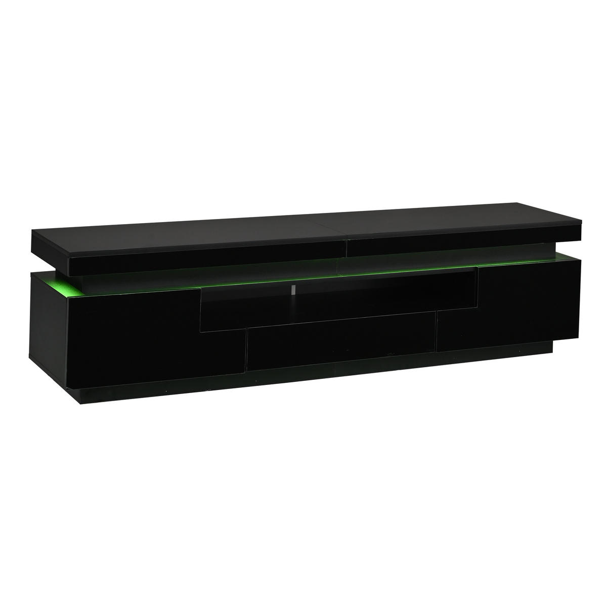 TV-SCHRANK schwarz aus Spanplatte mit Hochglanzfront und App-gesteuerter USB-LED 175 × 38 × 45 cm - Schwarz, Holzwerkstoff (175/45/38cm) - Luhomfu
