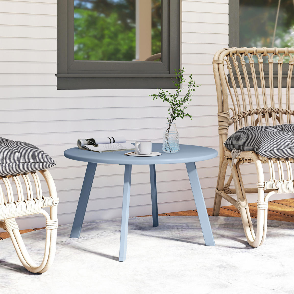GARTENBEISTELLTISCH DE-14188 rund Ø70 cm Blau - Blau, Metall (70/70/42cm) - ComfortXL
