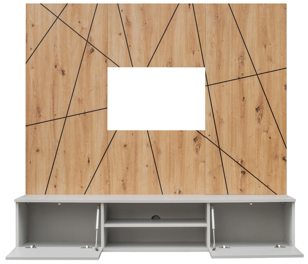 TV-LOWBOARD grau, Eiche Artisan 160, TV-Unterschrank hängend mit Akustikpaneel - Hellgrau/Eiche Artisan, Glas/Holzwerkstoff (160/148/35cm) - Inn.Furn