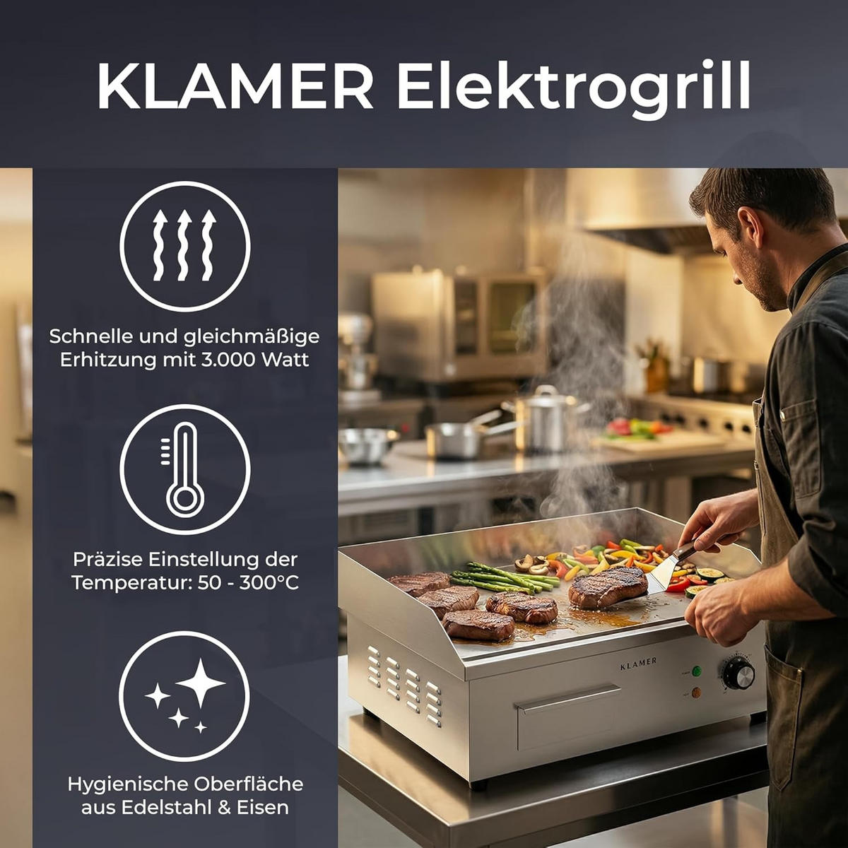 ELEKTROGRILL 3000W Edelstahl - Edelstahlfarben, Metall (43.5/23.5/55cm) - KLAMER