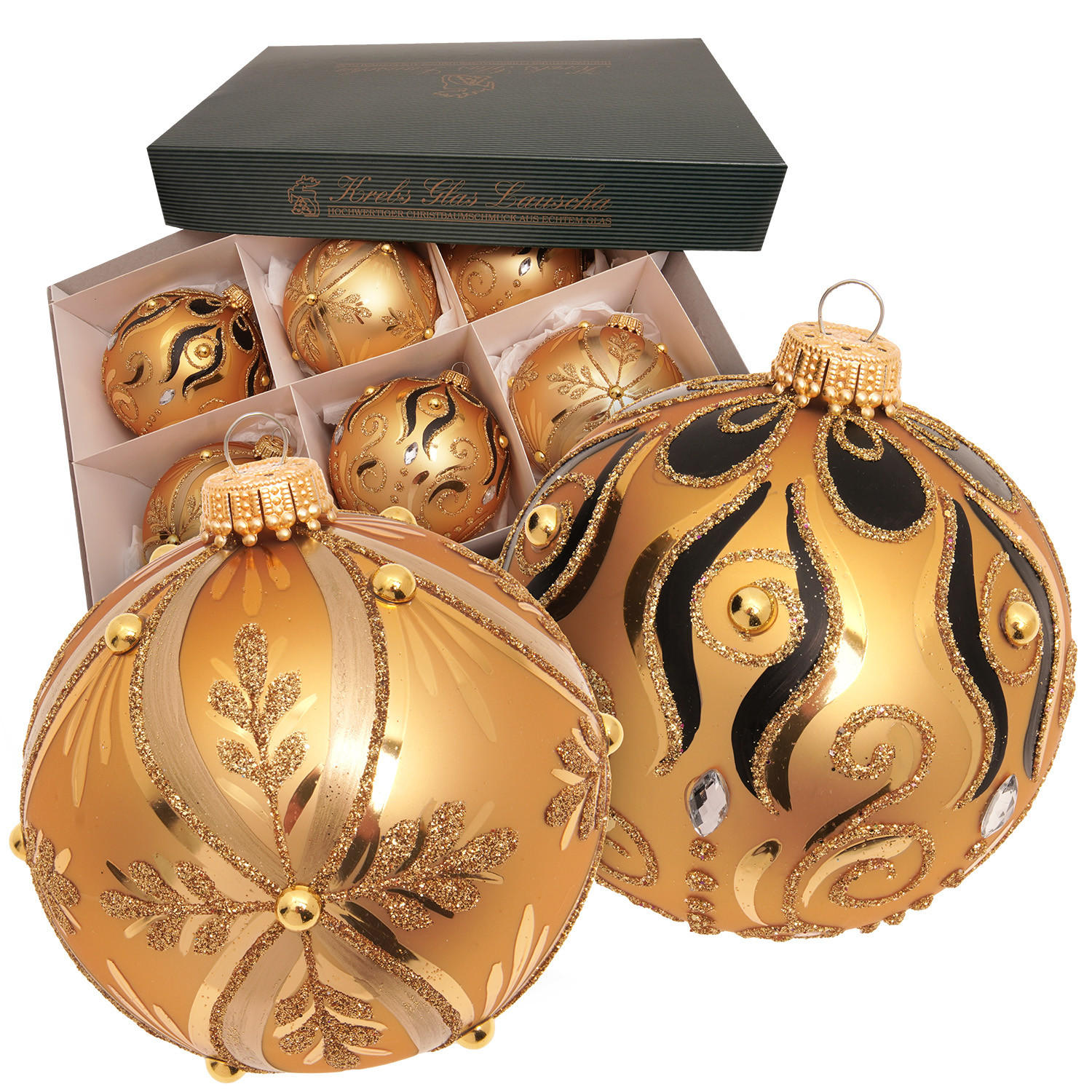 Krebs Glas Lauscha Christbaumkugeln Gold 8x8x8 cm