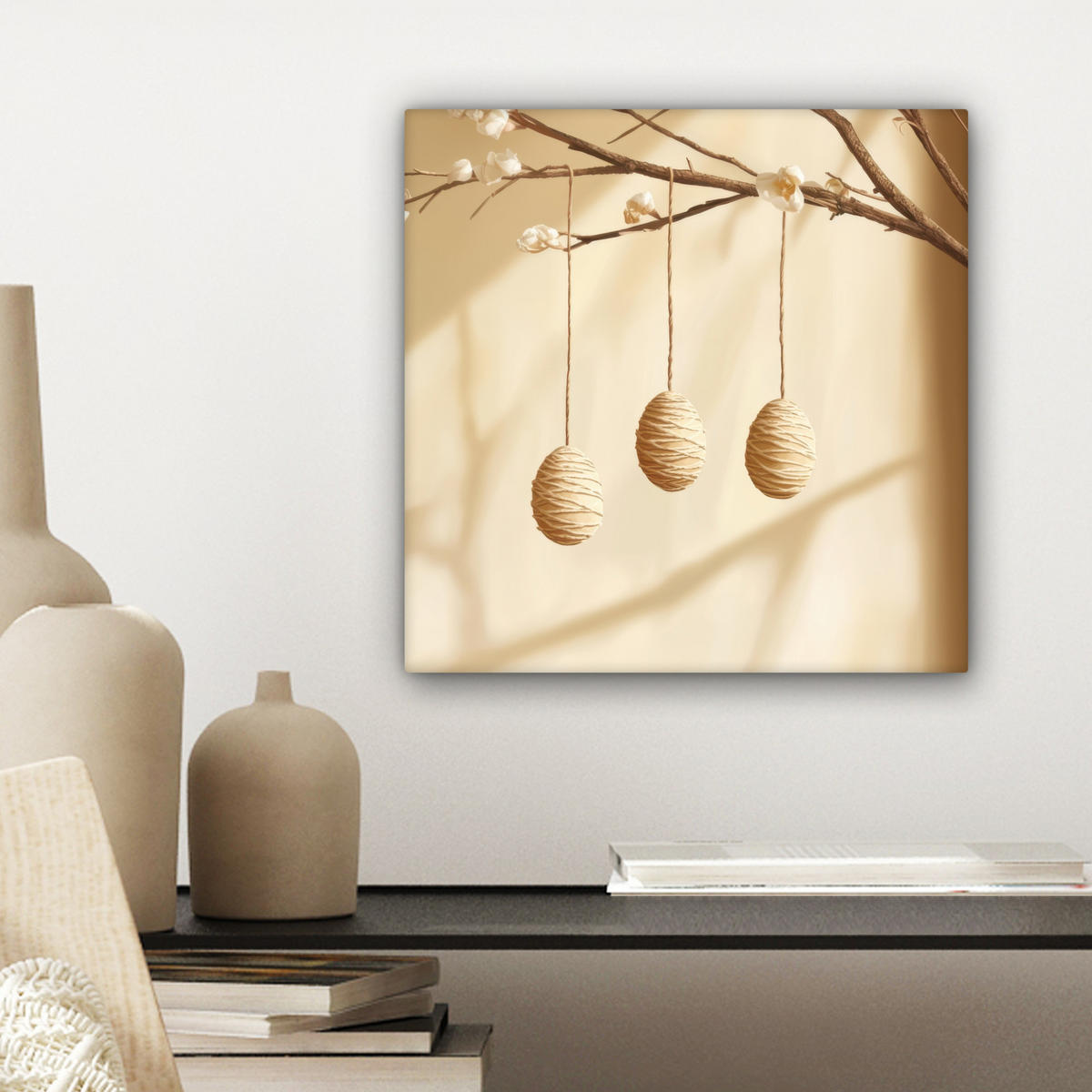 LEINWANDBILD Beige - Osterkuchen - Eier Deko Wohnzimmer 20x20 cm - Beige, Textil (20/20cm) - MuchoWow