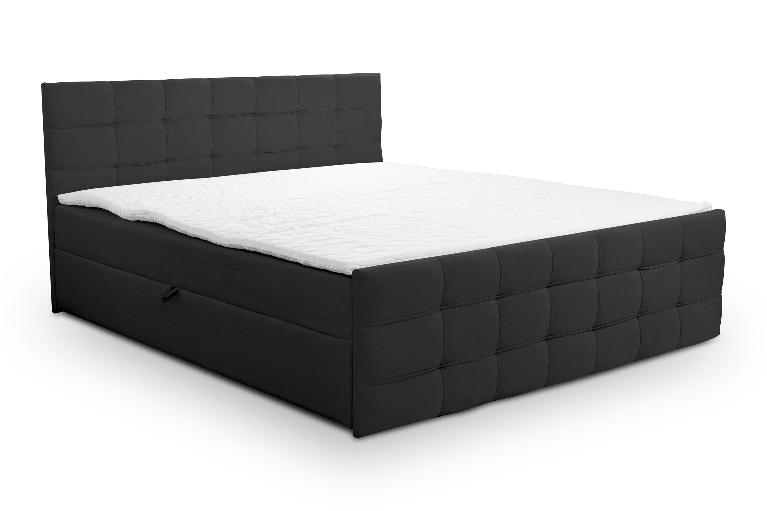 BOXBETT NATALIE mit 2 Bettkästen, 160x200, Farbe: Schwarz, Velourstoff, mit Bonell-Matratze inkl. Topper - Schwarz, Holz/Kunststoff (160/200cm) - VENASI MÖBEL
