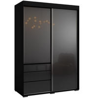 SCHIEBETÜRENSCHRANK mit Schubladen Torino 2D 140 Schwarz (Lacobel) - Silberfarben/Schwarz, Holzwerkstoff/Metall (140/204/65cm) - mzm24