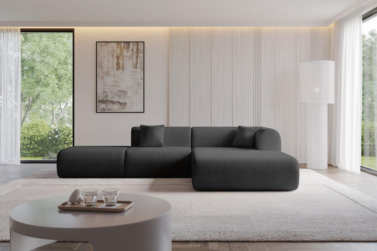 ECKSOFA Ottomane Rechts OVLY-L 289x176x71 Schwarz Samt - Schwarz, Holzwerkstoff/Kunststoff (289/176cm) - ALTDECOR