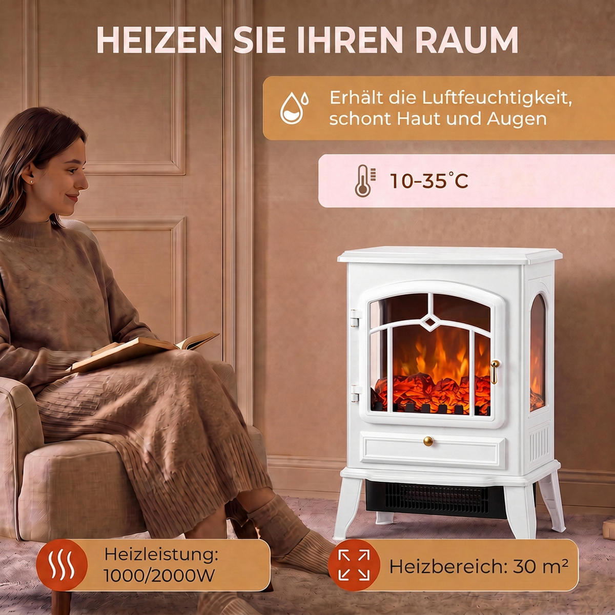 ELEKTRISCHER-KAMIN Verzinktes Stahlblech ABS Weiß - Weiß, Kunststoff/Metall (24/57/39cm) - HOMCOM