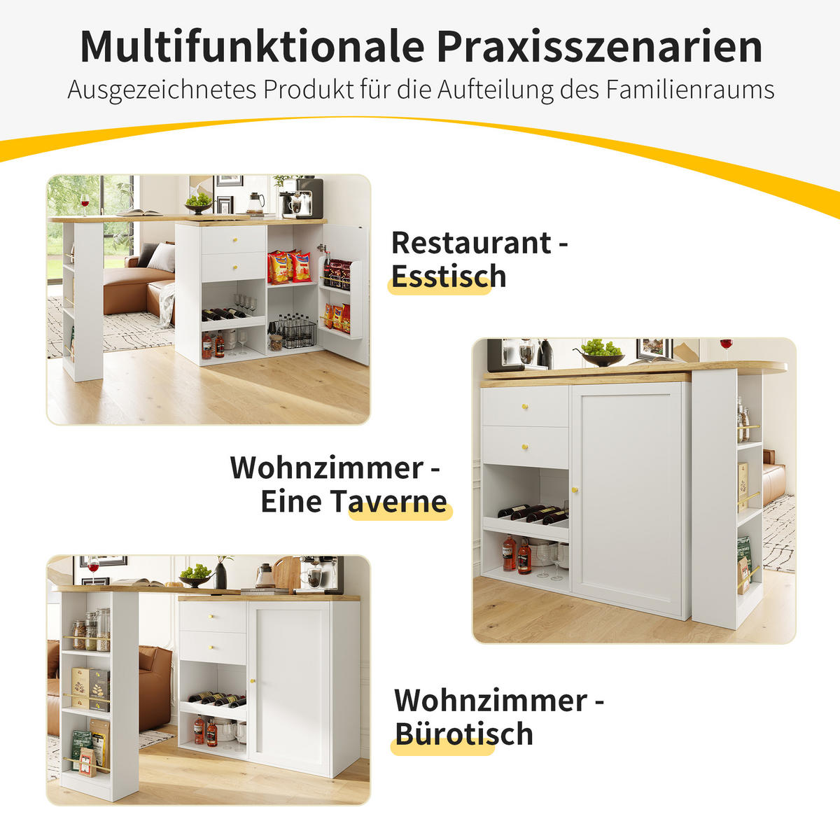 BARTISCH 105/39/102 cm Weiß drehbar aus MDF mit 4 Schubladen - Weiß, Holzwerkstoff (204/39/104cm) - OKWISH