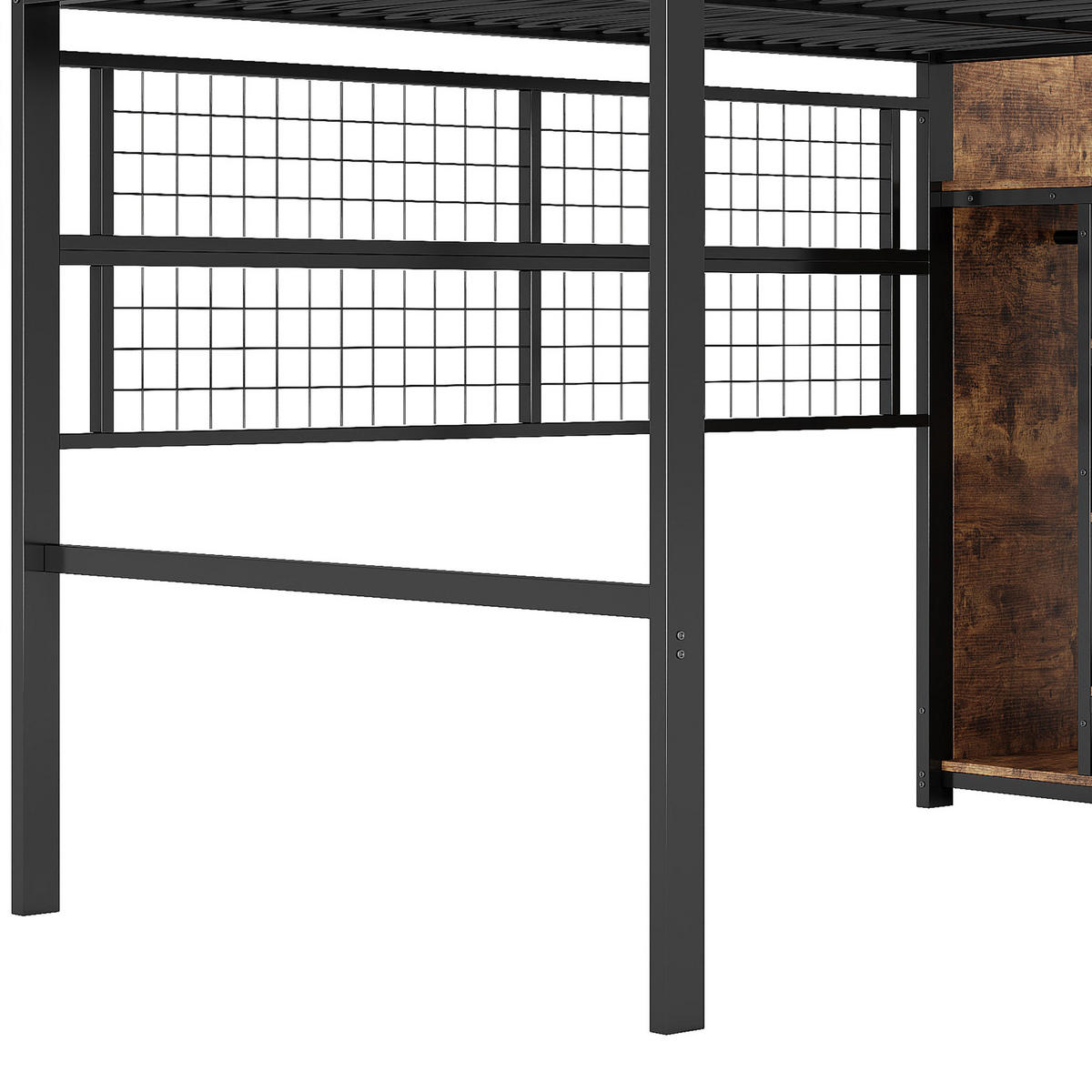 HOCHBETT 140 x 200cm mit Kleiderschrank, Stauraumleiter, 7-farbige LED-Leuchten, ohne Matratze, Schwarz - Schwarz, Metall (140/200cm) - KOMHTOM