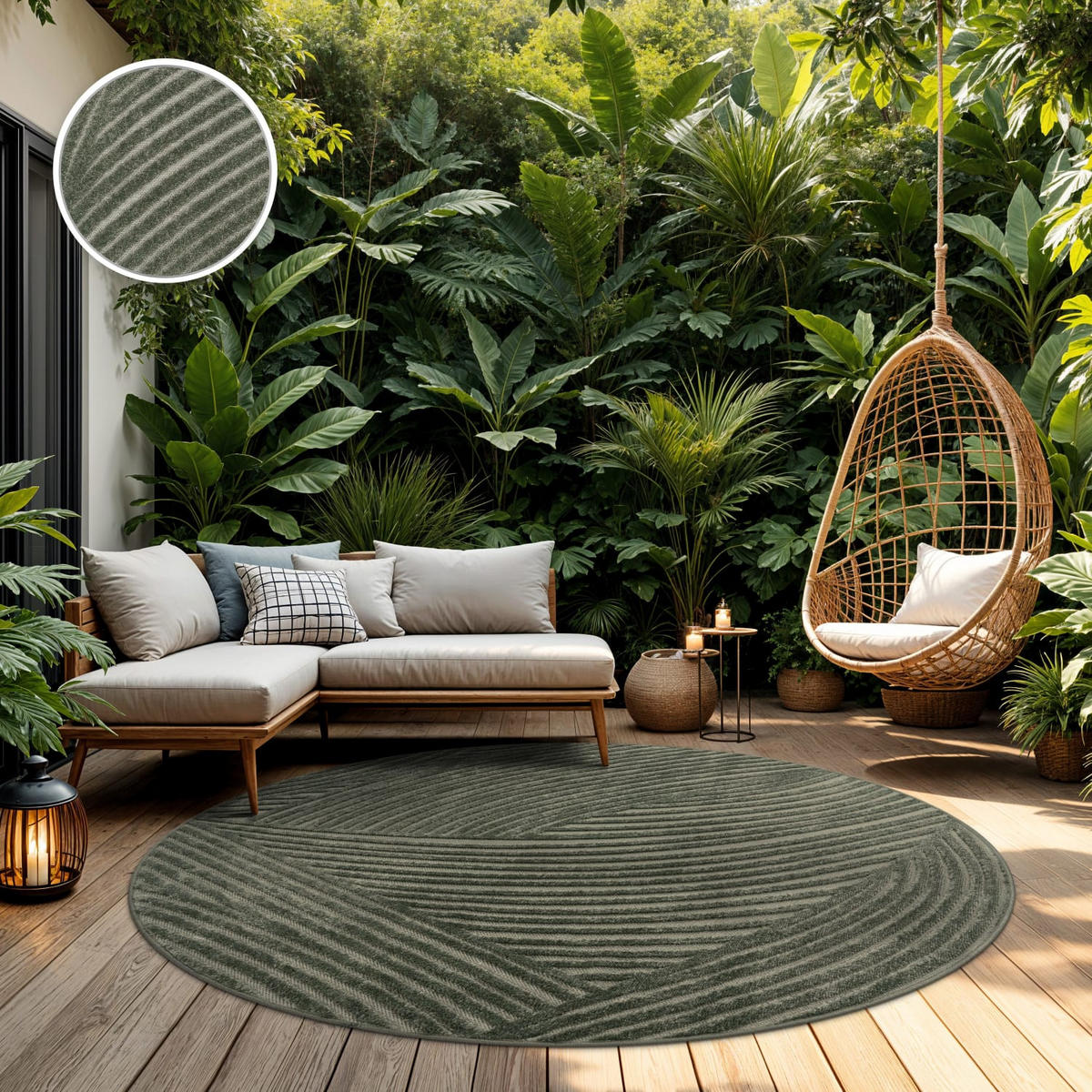 OUTDOORTEPPICH Boho Grün 160 x 160 cm - Grün, Kunststoff (160/160cm) - TT Home