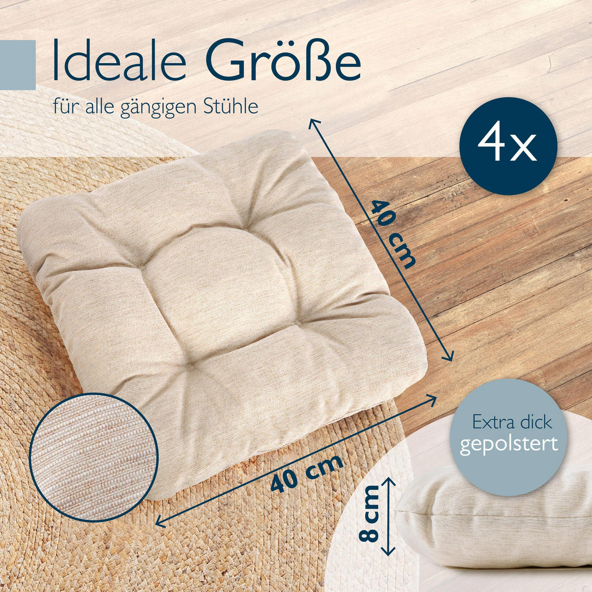 STUHLKISSEN HighLux SK 40/40/8cm Natur (4tlg) - Naturfarben, Textil (40/40/32cm) - Beautissu 