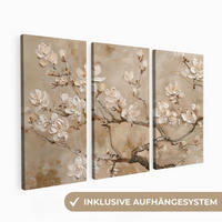 SLIKA NA PLATNU Set od 3 dijela Bademov cvijet 120x80 cm - bež, tekstil (120/80cm) - MuchoWow