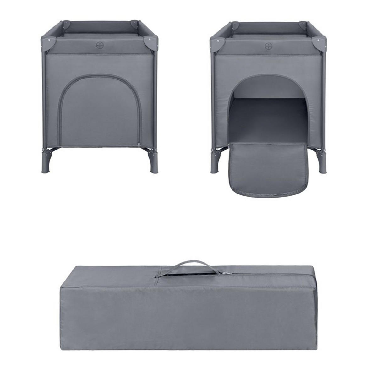 REISEBETT so gifted grau dunkelgrau weiche Matratzenauflage, Seiteneingang - Schwarz, Metall (60/120cm) - Kikka boo