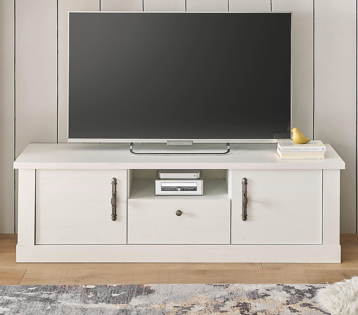 TV-LOWBOARD weiß Pinie Landhaus, TV Unterteil 155 cm, Soft-Close-Funktion - Weiß, Holzwerkstoff/Kunststoff (158/51/45cm) - Furn.Design