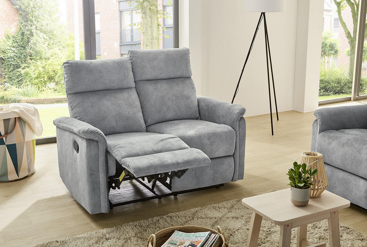 2-SITZER-RELAXSOFA Federkern, Liegefunktion verstellbar durch halbautomatische Relaxfunktion B130/T90/H100 cm, Velours Vintage Grau / 15127 - Hellgrau/Schwarz, Textil (130/100/90cm) - luma-home