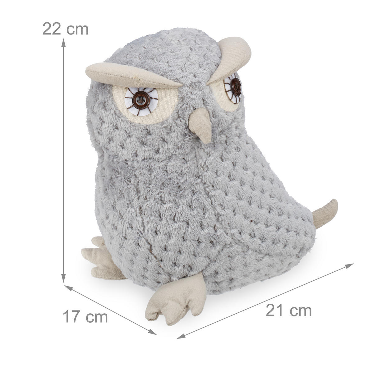 DÖRRSTOPP Grå uggla polyester sand 22 cm - Grå, Textil/Naturmaterial (21/17cm) - Relaxdays