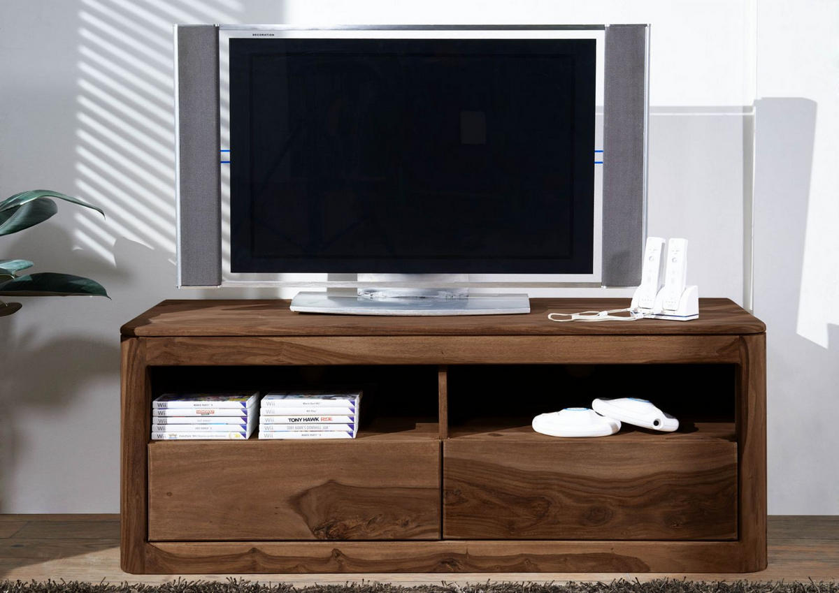 TV-BOARD Sheesham 128x50x49 rot-braun gebeizt TORONTO #107 - Dunkelbraun, Holz (128/49/50cm) - Massivmoebel24