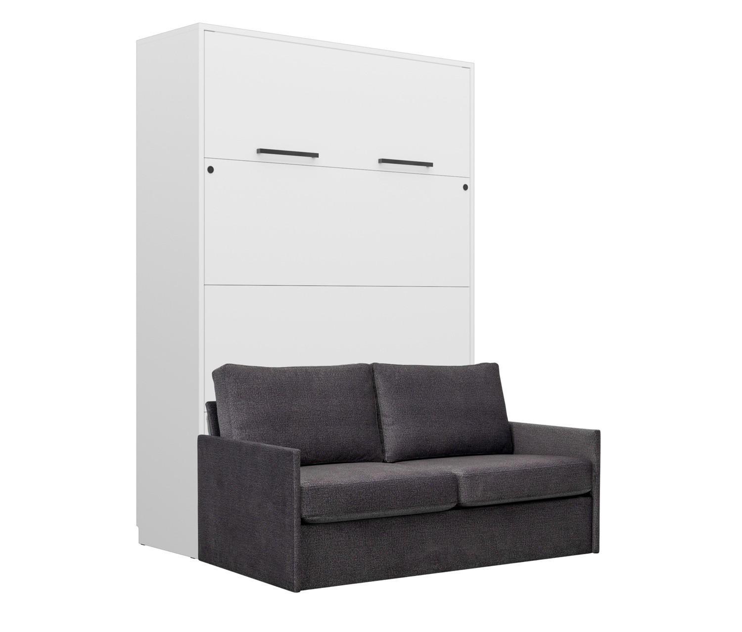 SCHRANKBETT Wandbett GN 140x200 weiß mit LED & Sofa - Dunkelgrau - Dunkelgrau/Schwarz, Holz/Holzwerkstoff (140/200cm) - QMM TraumMöbel