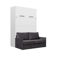 SCHRANKBETT Wandbett GN 140x200 weiß mit LED & Sofa - Dunkelgrau - Dunkelgrau/Schwarz, Holz/Holzwerkstoff (140/200cm) - QMM TraumMöbel