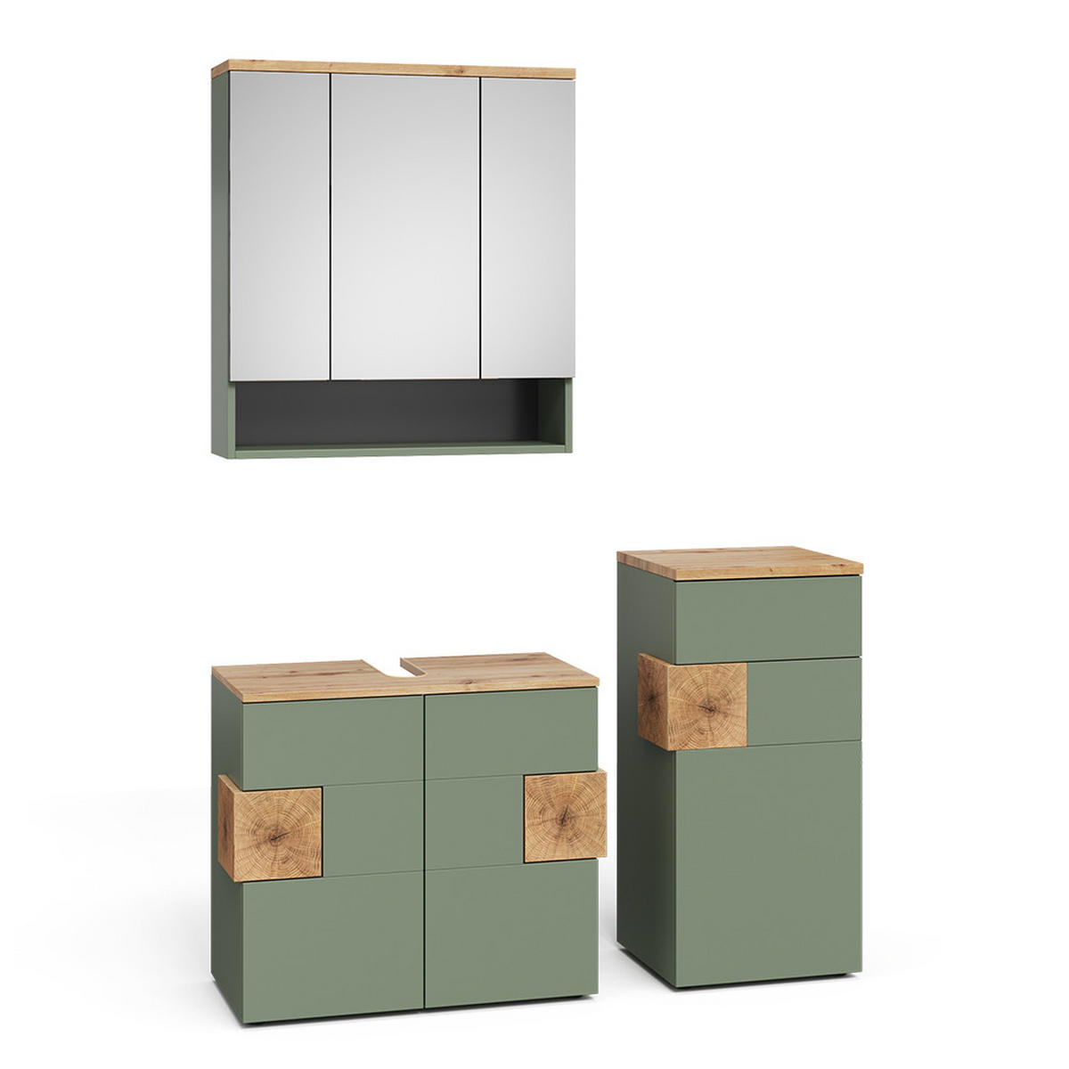 BADMÖBEL-SET Eden Grün/Artisan 3 Teile - Hellgrau/Grün, Holzwerkstoff (73/64/37cm) - Vicco