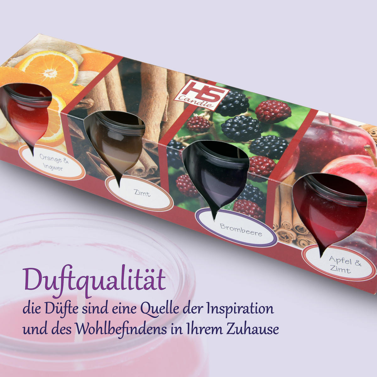 DUFTKERZEN "Selection" - 4 Kerzen im Mix Winter Spice - Multicolor/Orange, Naturmaterialien (5.8/6cm)