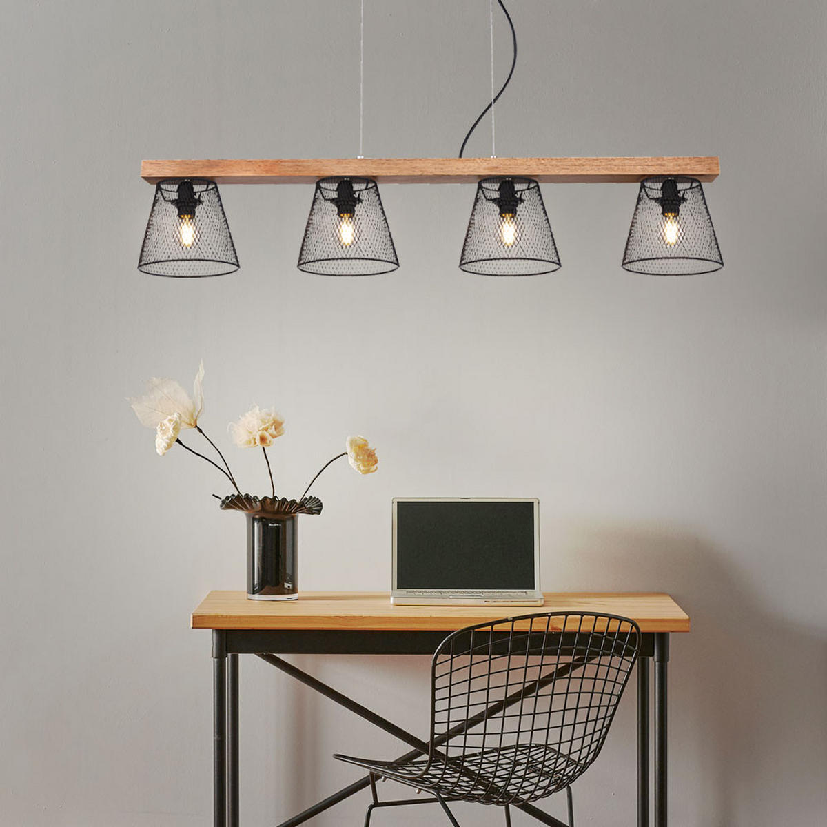 HÄNGELEUCHTE Metall Holzoptik Braun - Braun, Holz (85/15/150cm) - Globo Lighting